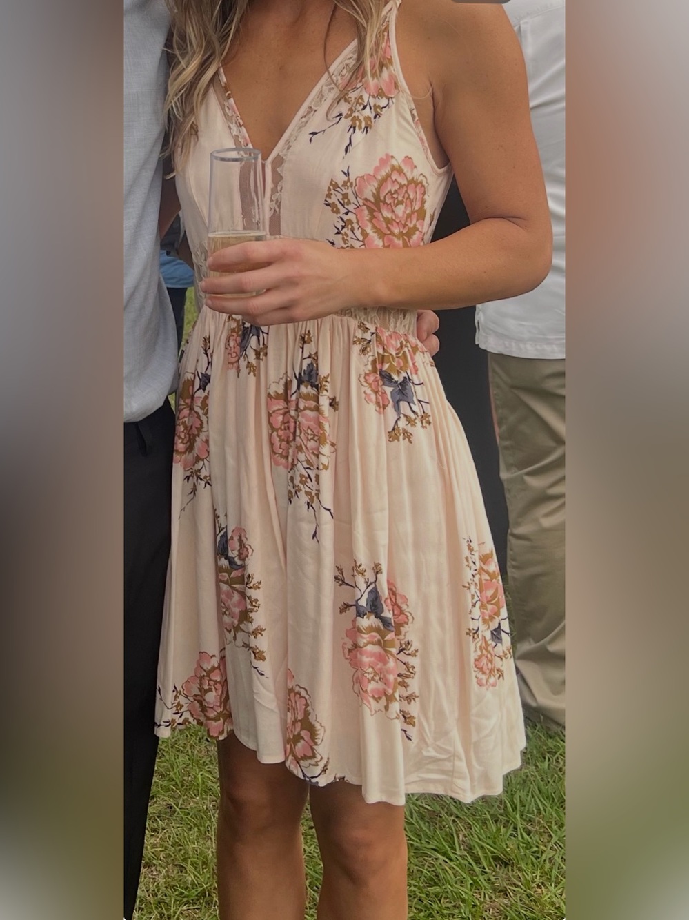 Anama Blush Pink Floral Mini Dress with Lace Waist